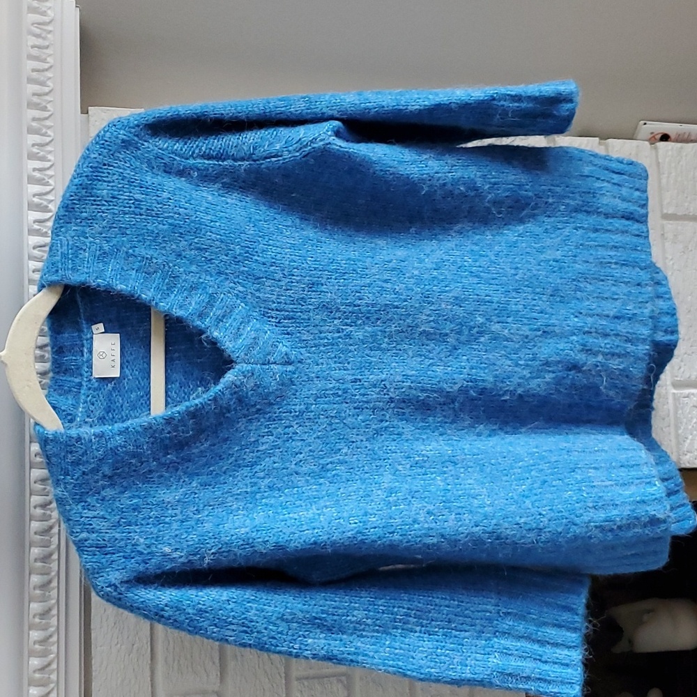 Kaffe KAalioma 3/4 Sleeve V Neck Blue Knit 3/4 Sleeve Sweater Sz S Cottacore